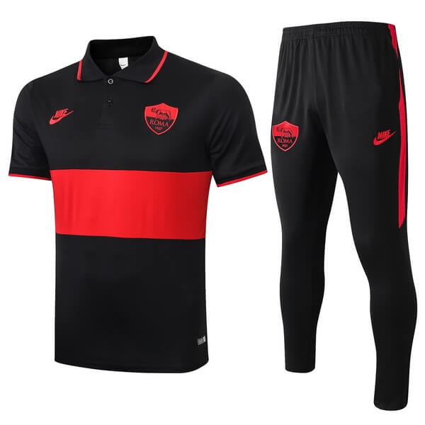 Polo AS Roma Conjunto Completo 2019-20 Negro Rojo